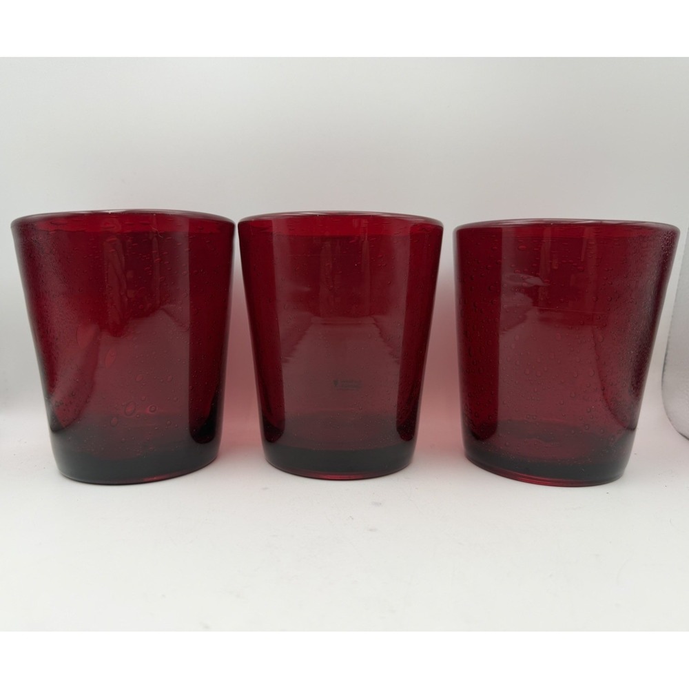 San Miguel Glassware by Jay Weberling Ruby Red Bubble Glass Tumblers Set of 3